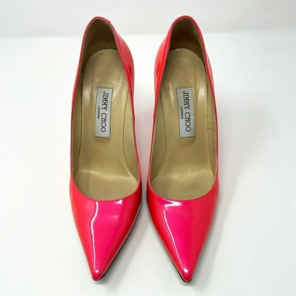 Jimmy Choo Patent Leather Romy 85 Pointed Toe Heels Pumps Hot Pink  Sz 8 - Picture 3 of 10